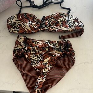 Leopard Print Bandeau Bikini Set